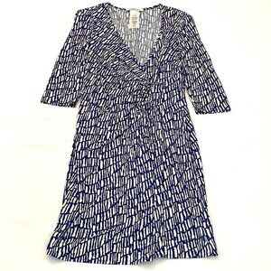 Laundry faux wrap dress Womens Size 10 geometric royalblue white v-neck stretch